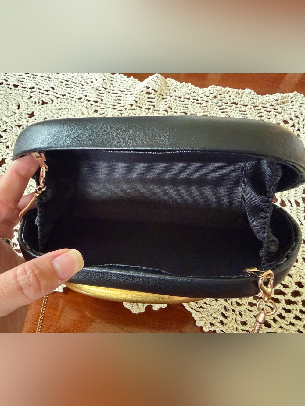 Black Leather Crossbody Clutch with Gold Accent - Picture 3 of 6